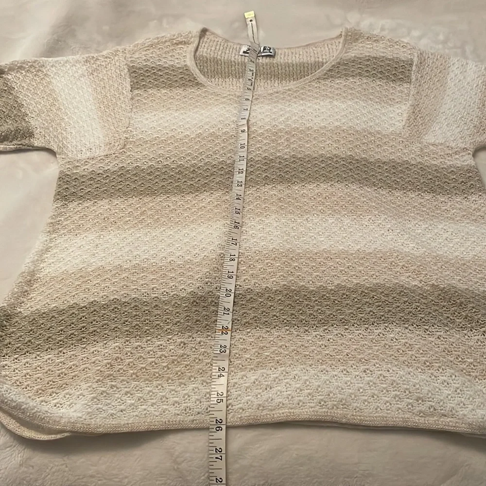 212 Striped Cream and Tan Open Knit Sweater - Picture 10 of 11